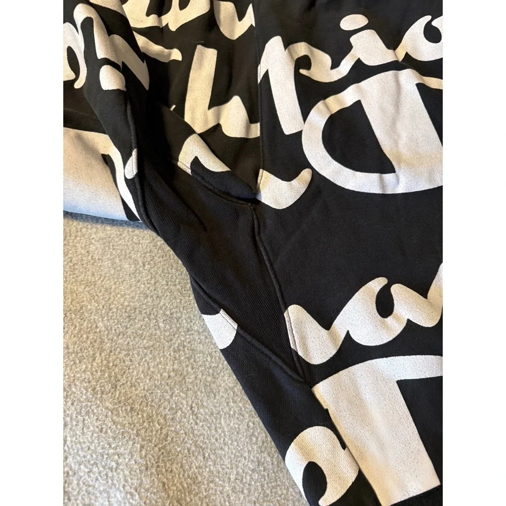 Champion LIFE Reverse Weave Shorts Mens 3XL Black All Over Script Logo Print